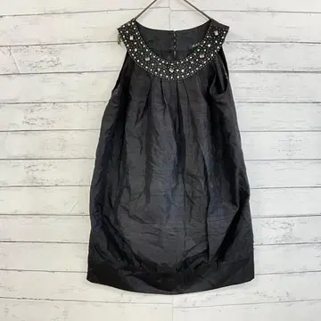 MAGG 실크 100 슬리브리스 튜닉 L 고급 화려한 블랙