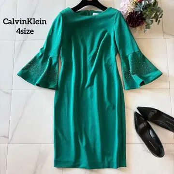 CalvinKlein 긴팔 플레어 원피스 비쥬 에메랄드 그린 4