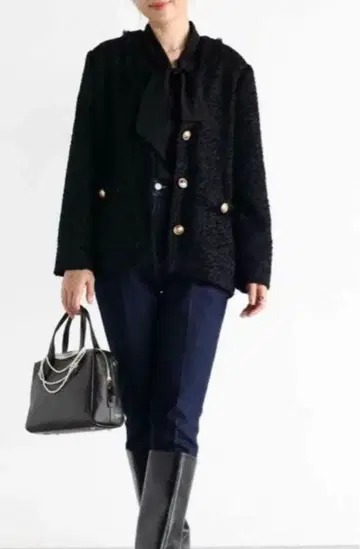 야마다야 Vin 프린지 샤기 트위드 자켓 블랙