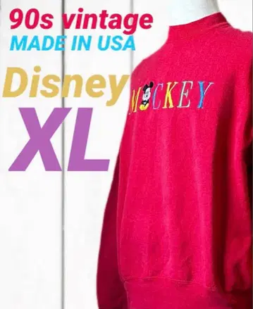 레어! 90s 빈티지 미국제 파랑 바지 앉아있는 미키 맨투맨