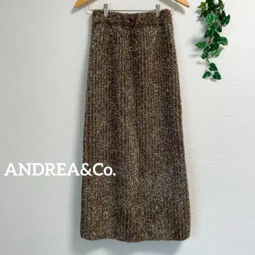 ANDREA&Co. 골드 라메 니트 타이트 스커트 샤기 리브 니트