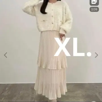 셋업 (얇은 소재) 골드 버튼 샤기 니트 가디건 + 플리츠 스커트 set