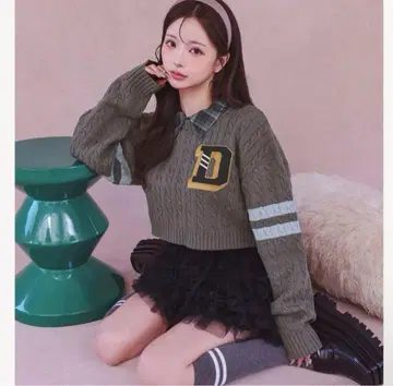 Darich 칼리지 와펜 숏 니트탑 GRY