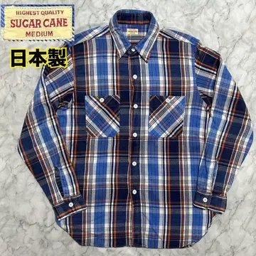 동양 SUGAR CANE 플란넬 셔츠 일본제 체크 M 블루 밴드 포함