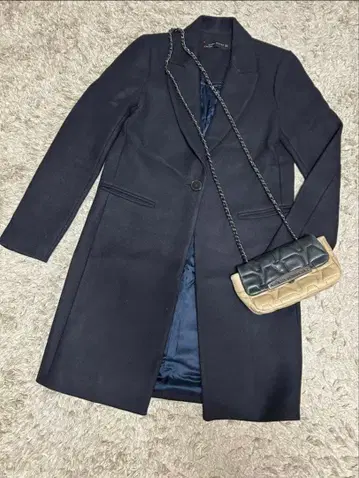 ZARA 네이비 체스터 코트 울