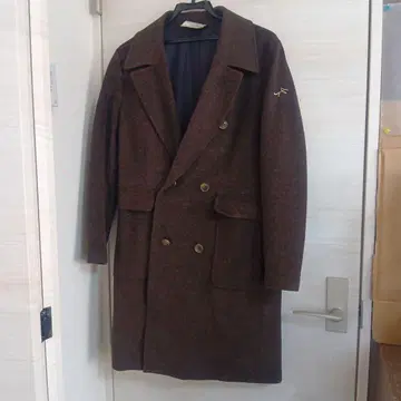 브라운 울 더블 브레스트 코트