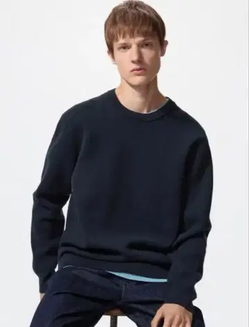 UNIQLO 워셔블 밀라노 리브 크루넥 스웨터 네이비 남녀 공용 S