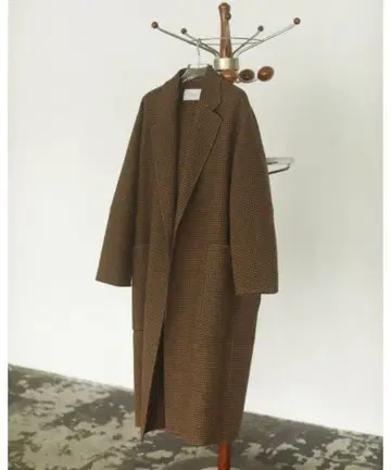 todayful 브라운 체크 무늬 롱 코트