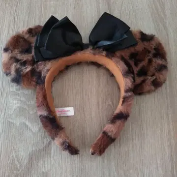 당일 발송! 레오파드 무늬 머리띠 디즈니 미니 브라운 리본 블랙
