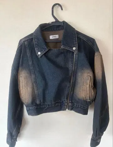 EVRIS 그라데이션 데님 숏 라이더스 인디고 데님 자켓