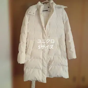 유니클로 후드 부착 롱 다운 자켓 화이트 S 사이즈
