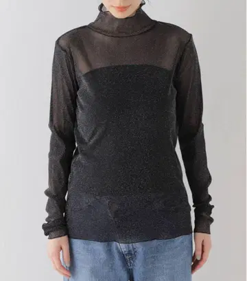 Spick and Span 하이넥 라메 풀오버 시스루