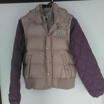 후드 부착 다운 자켓 베이지 퍼플