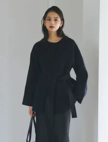 리버 울 미들 머플러 코트 Navy