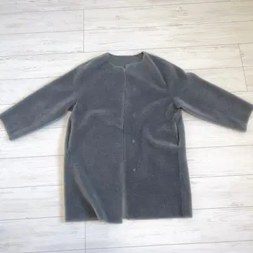 블루 그레이 무스탕 보아 노카라 자켓