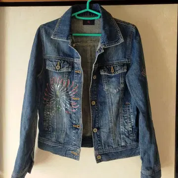 꽃무늬 데님 자켓 인디고 블루