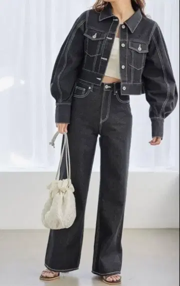 미사용 새상품 Heather 하이웨스트 데님 와이드 팬츠 S 그레이