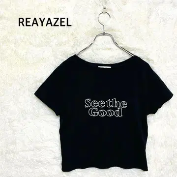 레이아젤 반팔 크롭 T셔츠 블랙 보트넥 F 사이즈