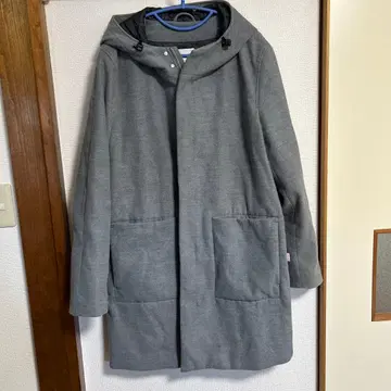 그레이 코트 후드 부착 큰 포켓