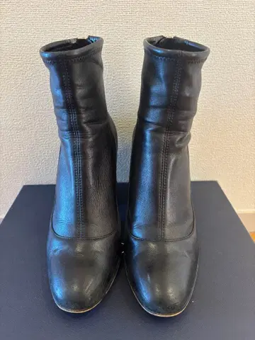 새상품급 Sergio Rossi 가죽 스트레치 부츠 청키힐 블랙