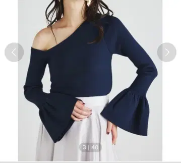 rienda 플레어 슬리브 비대칭 니트탑 네이비 미사용 새상품