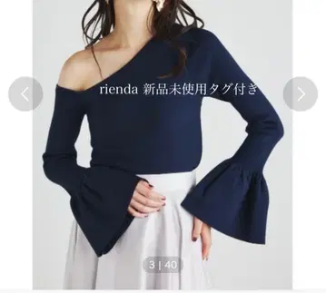 rienda 플레어 슬리브 비대칭 니트탑 네이비 미사용 새상품