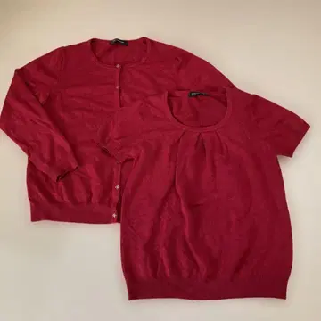 QUEENS COURT 빨간색 가디건 상의 앙상블