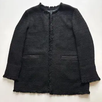 새상품급 [아이씨비] 롱 트위드 노카라 자켓 블랙 2