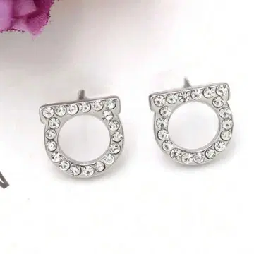 미사용 새상품 실버 크리스탈 오픈 링 귀걸이