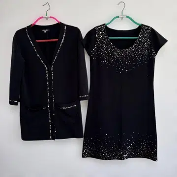 블랙 스팽글 가디건 원피스 세트