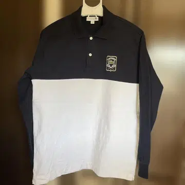 LACOSTE 긴팔 피케 셔츠 M 네이비/화이트