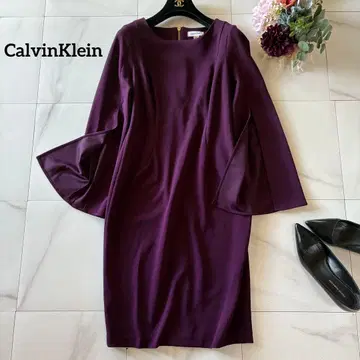 캘빈클라인 긴팔 원피스 보라색 플레어 슬리브 드레스