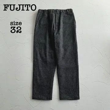 [컨디션 최상] 후지토 일본제 울 이지 팬츠 슬랙스 체크 무늬