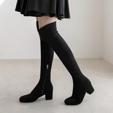 블랙 니하이 부츠 사이드 지퍼 포함