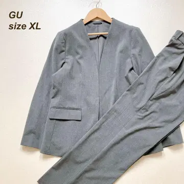 지유 팬츠 수트 셋업 노카라 자켓 팬츠 그레이