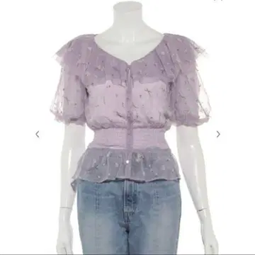 스나이델 튤 자수 블라우스 라벤더