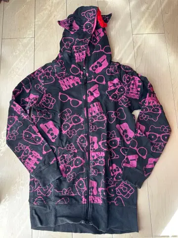 DIG-DEEP 키티 패턴 후드티 고양이 귀 포함