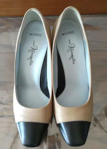 카네마츠 MISS Slender 베이지 블랙 바이컬러 하이힐