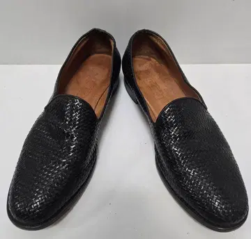 블랙 뜨개질 가죽 슬립온 슈즈