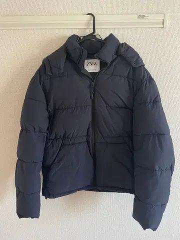 ZARA 네이비 후드 부착 충전솜 다운 재킷