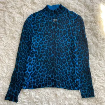 이타리야 레오파드 무늬 모헤어 실크 혼방 긴팔 스웨터 큐빅 S