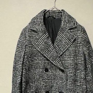 GU 더블 브레스트 체스터 코트 (M) 블랙 체크 무늬 깔끔 캐주얼