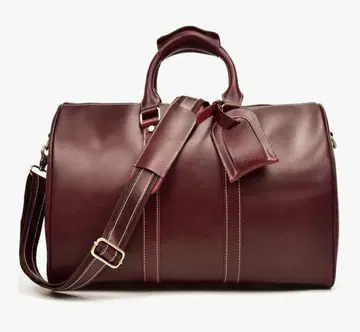 천연 가죽 보스턴 백 와인 레드