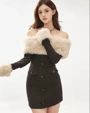 BIBIDOCELEBRITY 퍼 오프숄더 드레스