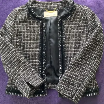 노카라 트위드 자켓 블랙 화이트