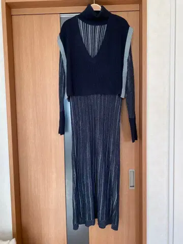 네이비 리브 니트 원피스