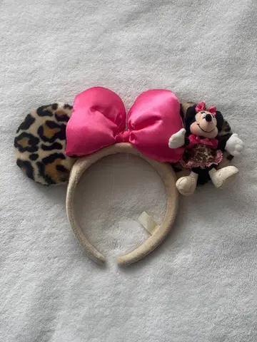 머리띠 레오파드 무늬 미니 마우스 디즈니 핑크 레어