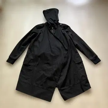 블랙 롱 코트 후드 부착