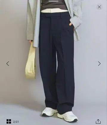 [ BEAUTY&YOUTH ] 레이어드 턱 와이드 팬츠 네이비 M