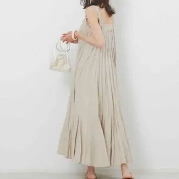 MARIHA 바다의 달 그림자 드레스 슬리브리스 원피스 베이지 드레스